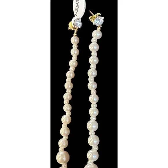 Shashi Swarovski Pearl Earring with CZ Post New - Picture 2 of 2
